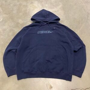 vintage blue nike center swoosh hoodie
